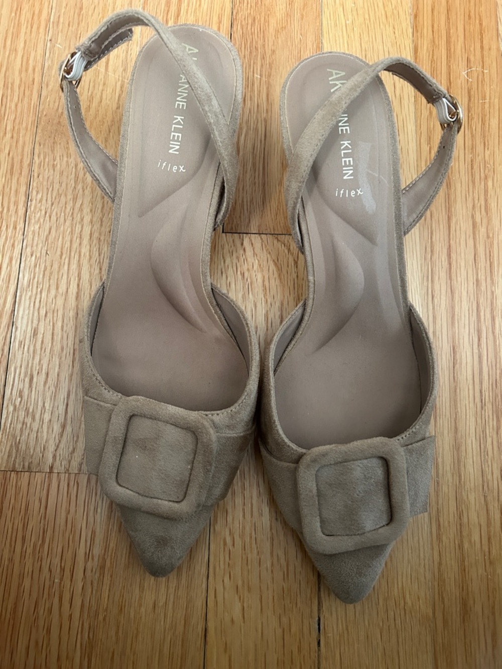 Anne Klein Taupe Suede Pointed-Toe Slingback Heels